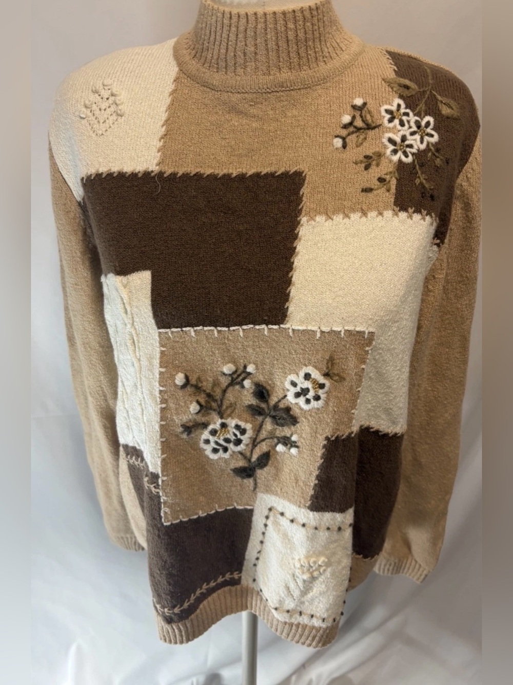 Alfred Dunner Women’s XL Fall Patchwork Floral Embroidered Mock Neck Sweater